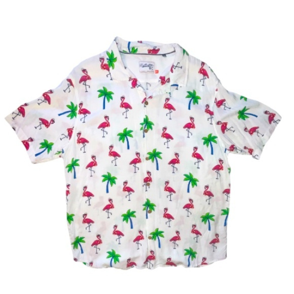 Huntington Beach Club Flamingo Palm Tree Short Sleeve Button Down Shirt Size 2X